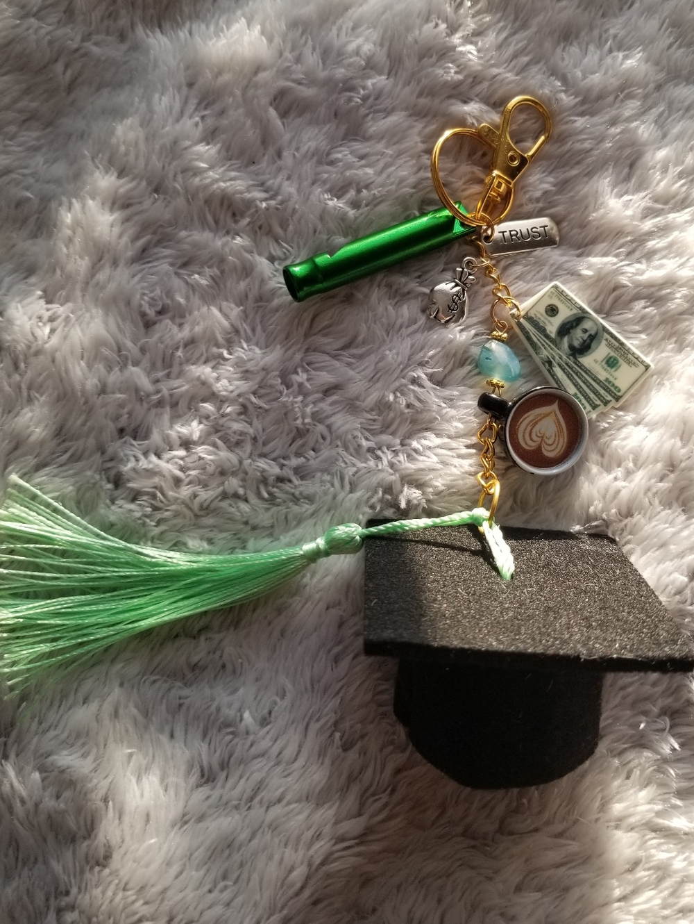Graduation 2026 Tassel Keychain with Green Accents (Money Growth Focused)